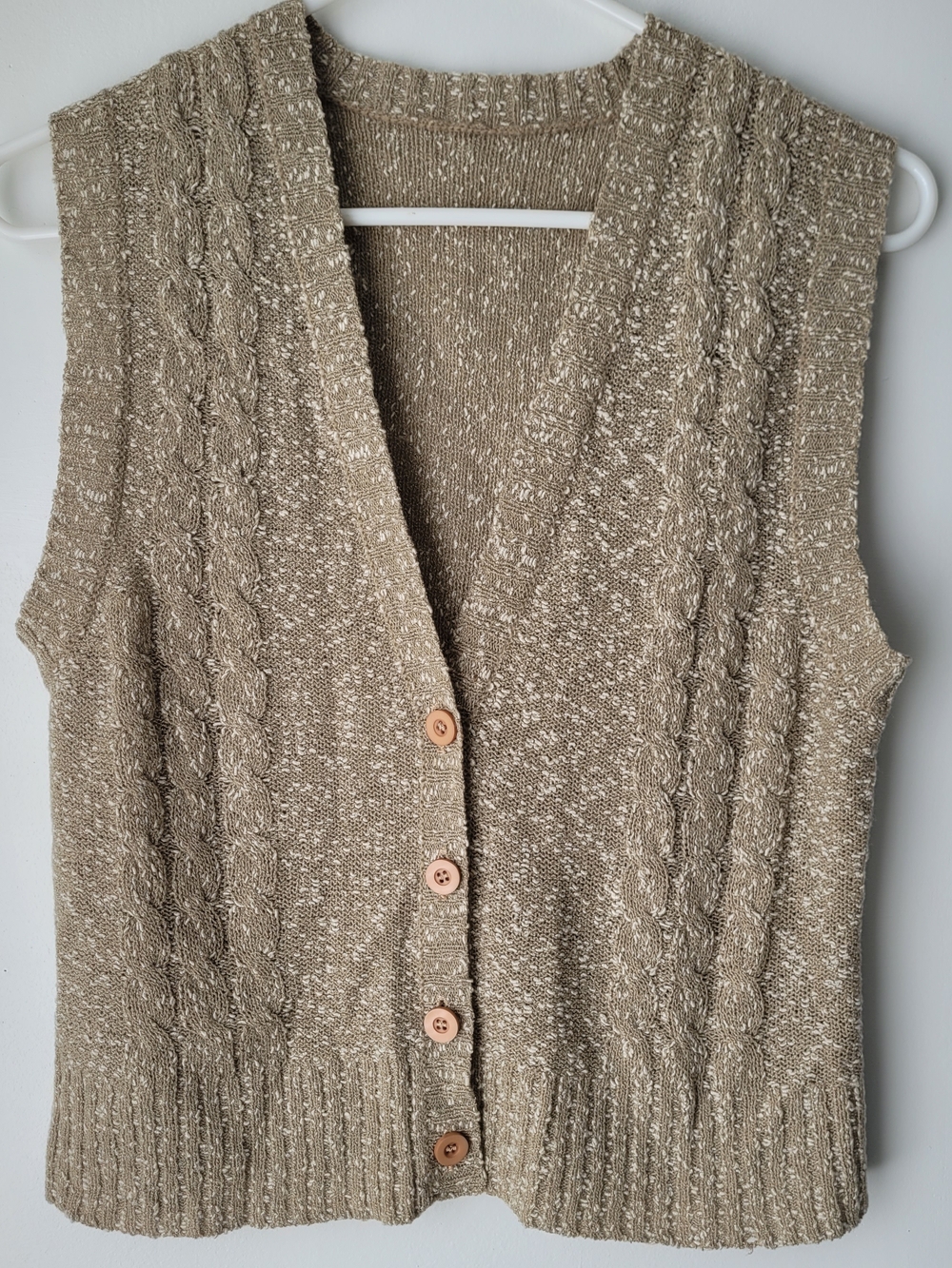Cable Knit Button Front Vest in Oatmeal Size OS